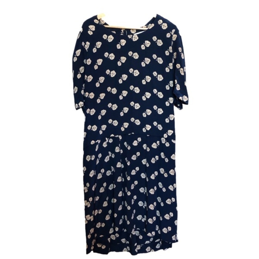 Vintage Boho 80s  Silky Oversized Pleated Dropped Waist Midi Dress Large